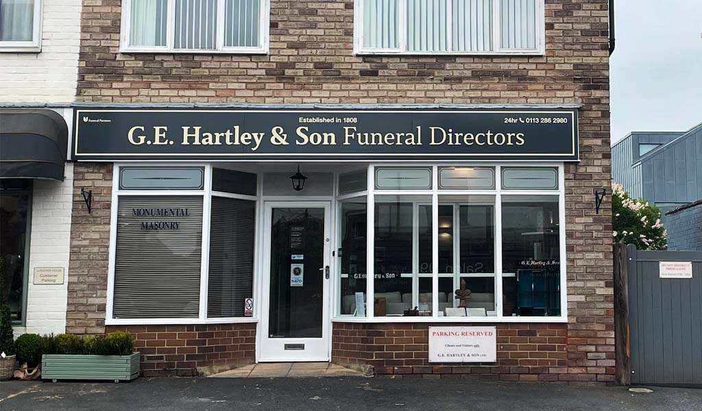 The outside of G E Hartley & Son's Garforth branch.